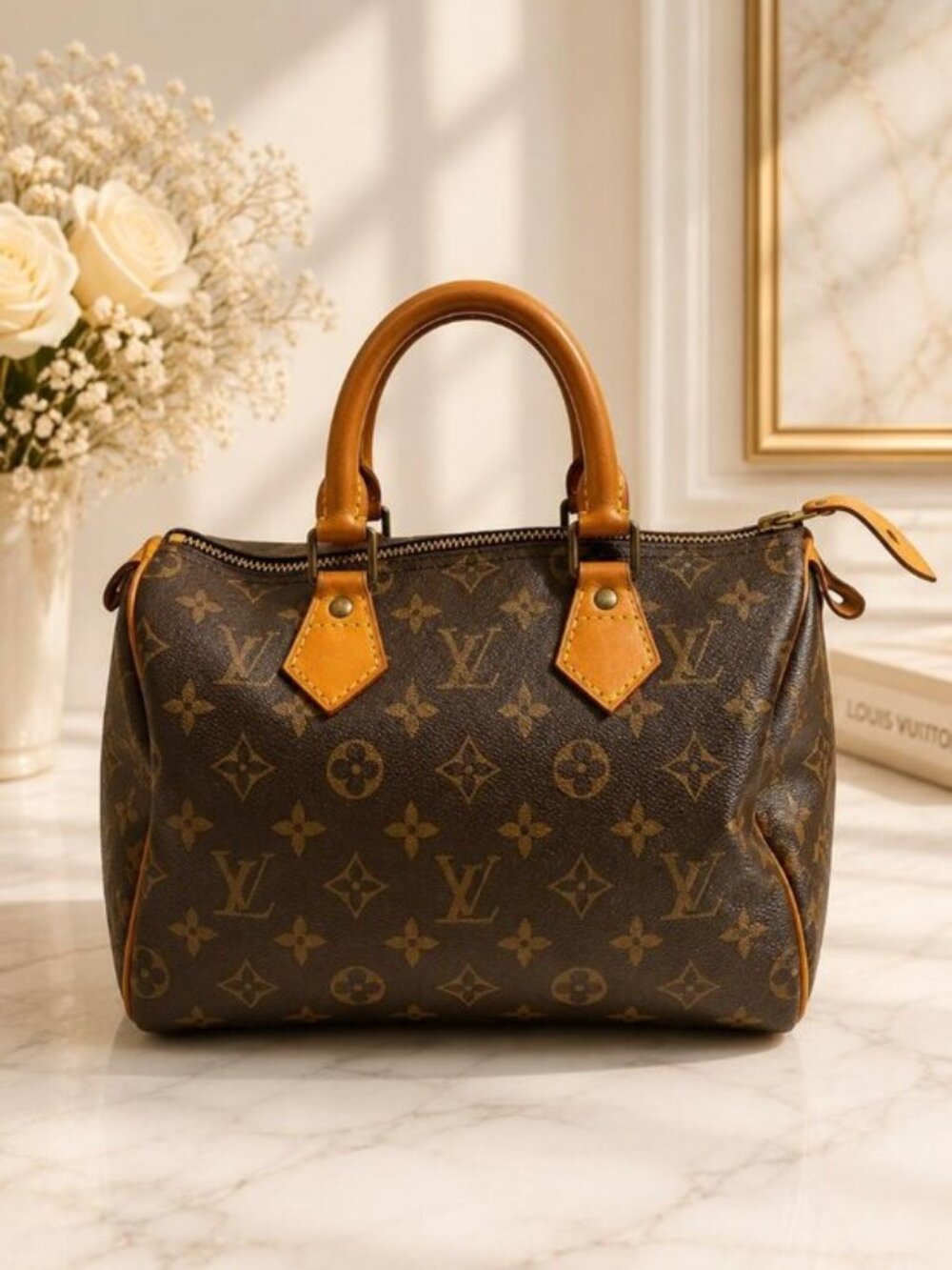 Authentic Louis Vuitton Speedy 25 Monogram Canvas Satchel Boston Top Handle Bag